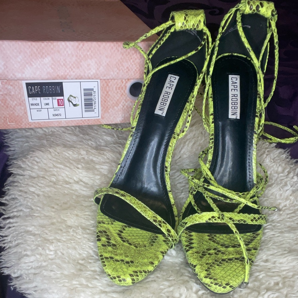 Cape Robbin Lime Green Snakeskin Wrap Heel